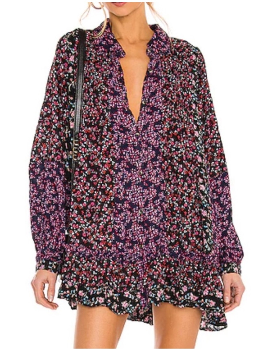 Free People Lost In You Printed Tunic Dress in Dark Combo Size Large